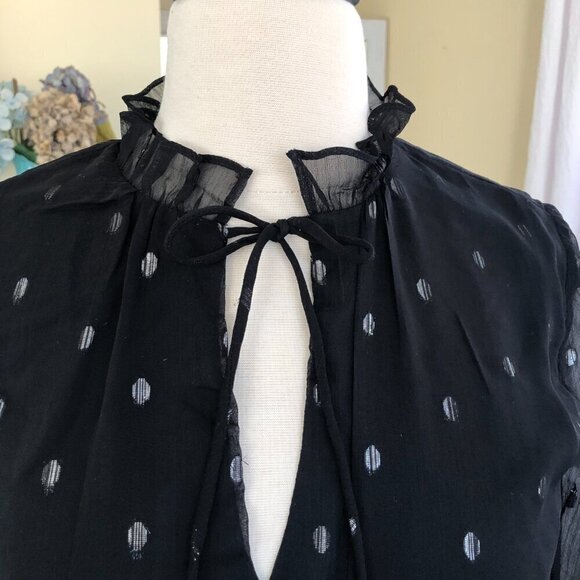 NSR Emma Black Semi Sheer Tiered Ruffle Whimsygoth Ruched Mini Dress Small - Picture 5 of 11